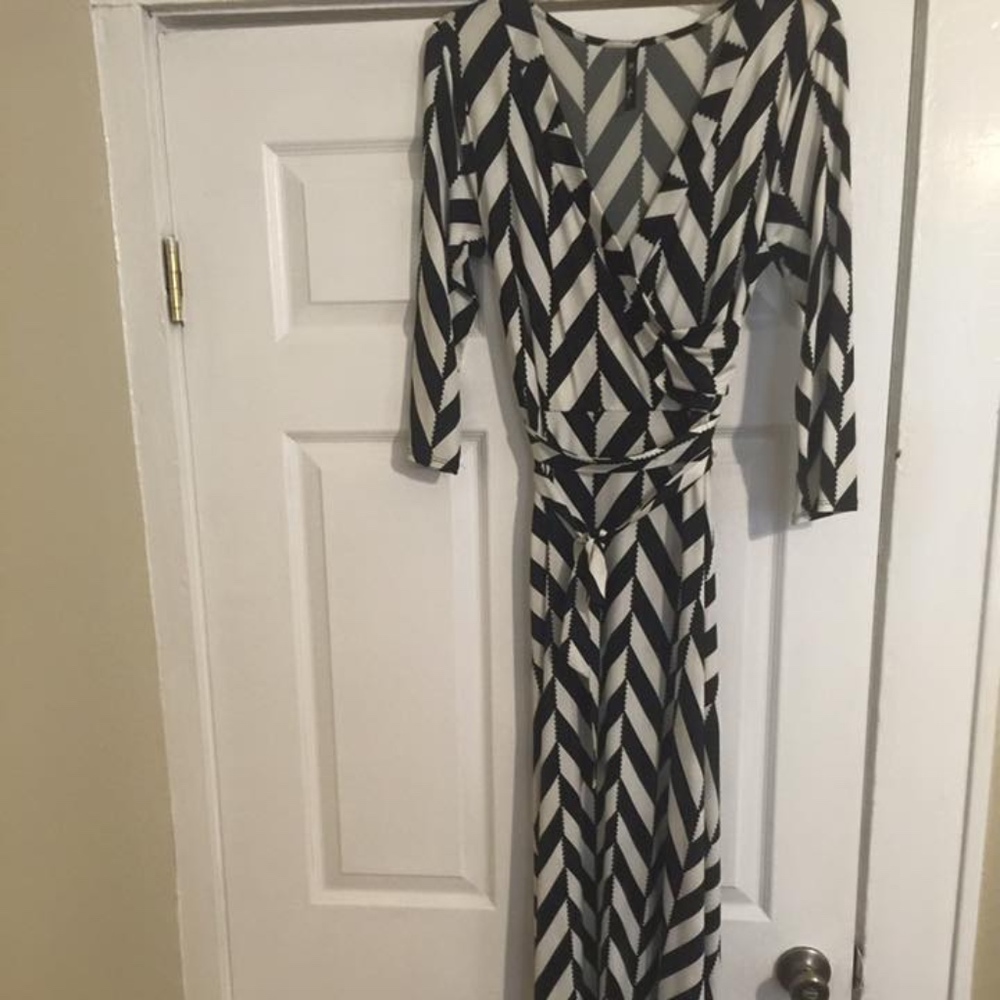 Black & White Faux Wrap Maxi Dress, Size L